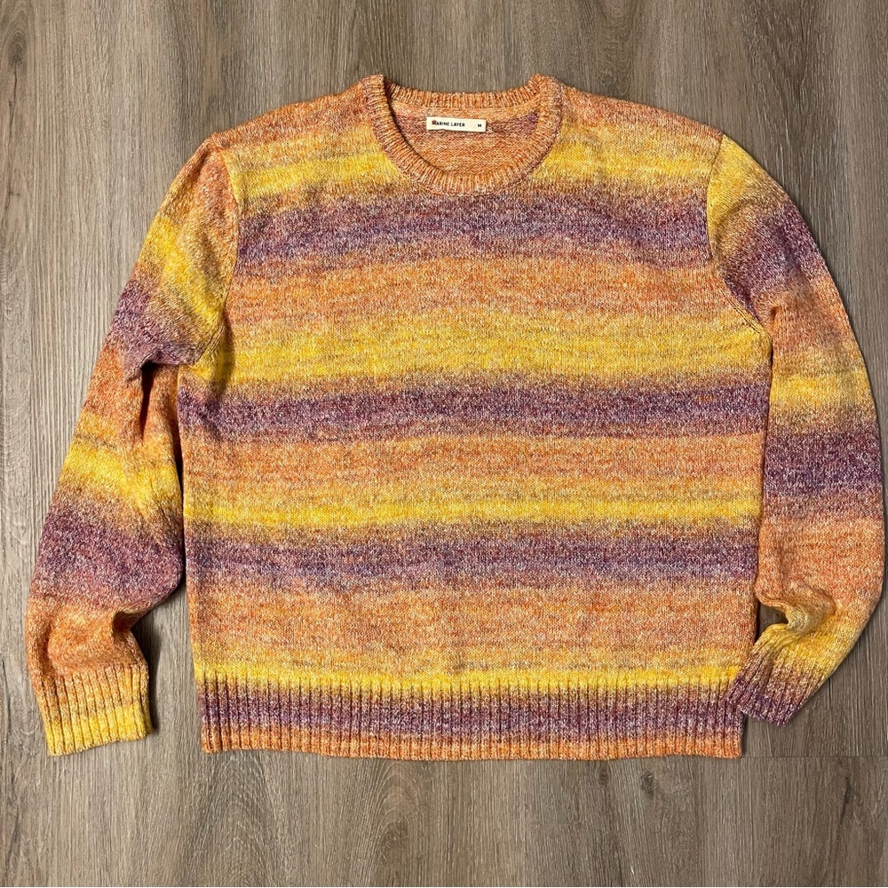 Marine Layer Multicolor Striped Crewneck Sweater - Yellow, Orange, Purple